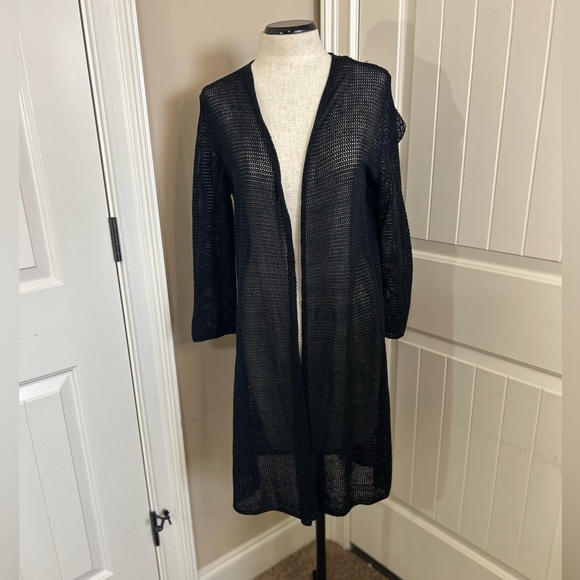 Black Mesh Cardigan/Swim Coverup.  Size Large. Coastal. Euro Summer. - Picture 1 of 6